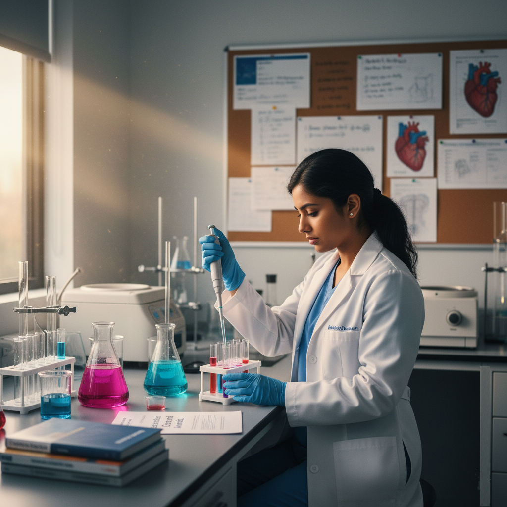 Female researcher supported by a grant from the Foundation for Women's Hearts conducting critical cardiovascular health research.